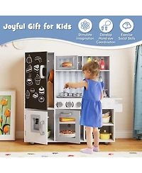 Gymax Play Kitchen Toy Set w/ Chalkboard Oven Sink Faucet Stove Water Dispenser