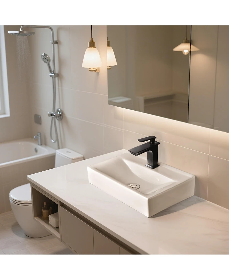 Aquaterior Wall Mount Ceramic Sink w/ Modern 1 Hole Bathroom Square Faucet Orb