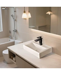 Aquaterior Wall Mount Ceramic Sink w/ Modern 1 Hole Bathroom Square Faucet Orb