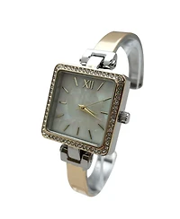 Olivia Pratt Two Tone Square Face Thin Rhinestone Bezel Bangle Women Watch