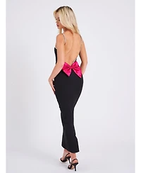 Miss Circle Women's Flore Black Crystal Straps Backless Gown With Bow