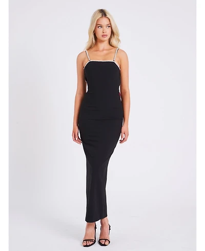 Miss Circle Women's Flore Black Crystal Straps Backless Gown With Bow