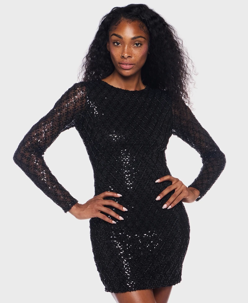 Alex & Sophia Juniors' Long-Sleeve Round Neck Dress