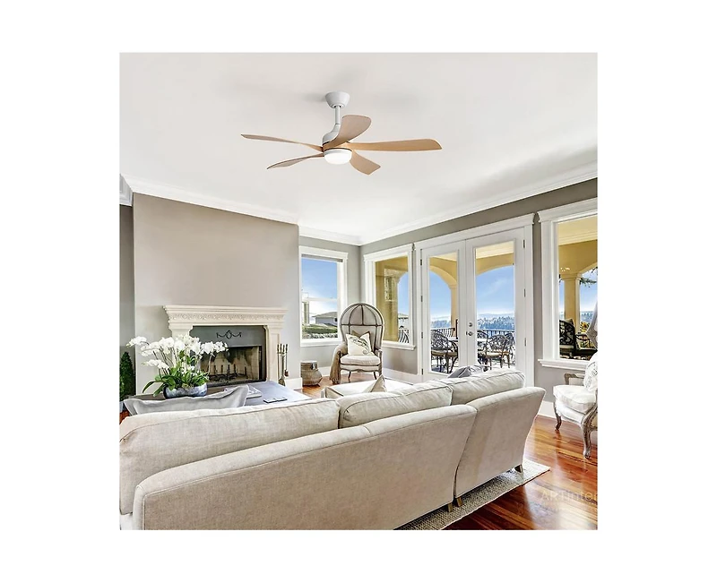 52-inch Minimalist White 5-Blade Flush Mount with Remote Control and Led Light