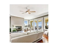 52-inch Minimalist White 5-Blade Flush Mount with Remote Control and Led Light