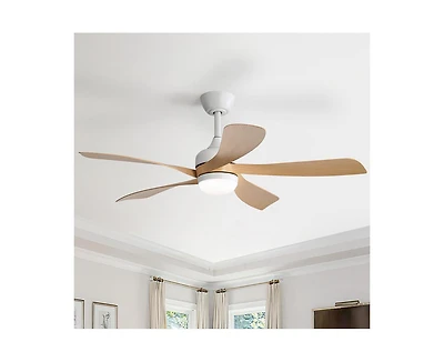 52-inch Minimalist White 5-Blade Flush Mount with Remote Control and Led Light