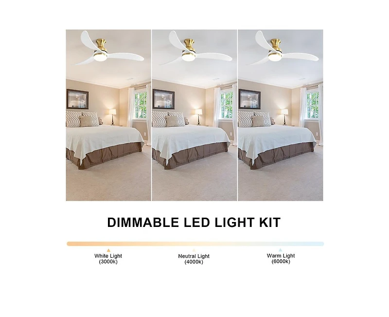 52-inch Modern Classic Golden 3-Blade Flush Mount with Intelligent Remote Control and Light