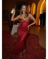 Miss Circle Women's Quennell Burgundy Lace Corset Maxi Dress