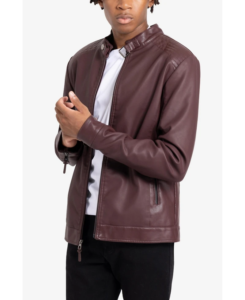 Xray Men's Pu Racer Jacket With Faux Shearling Lining