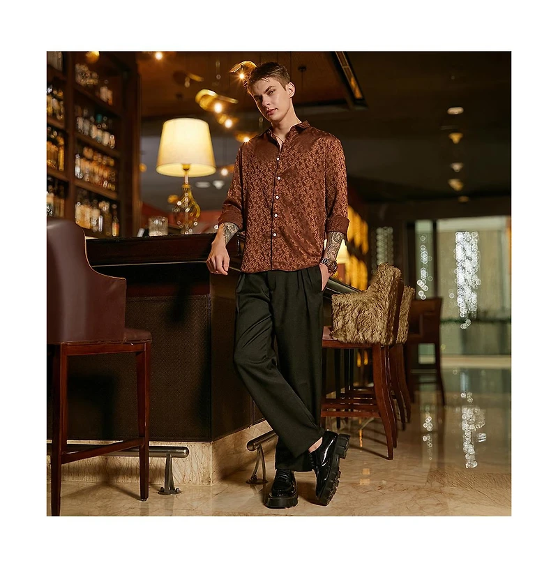 Campus Sutra Men's Chocolate Brown Mozaic-Tactile Shirt