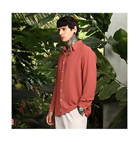 Campus Sutra Men's Coral Orange Breezy Wrinked Shirt
