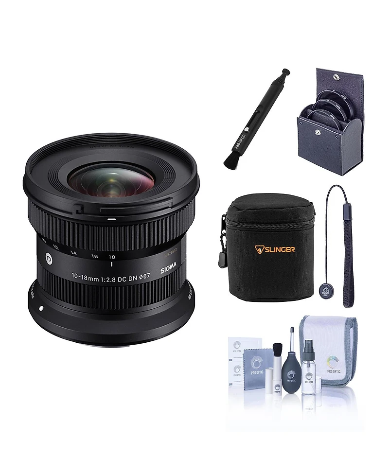 Sigma 10-18mm f/2.8 Dc Dn Contemporary Lens for Canon Rf, Bundle with 67mm Filter Kit, Soft Lens Case, Lens Cleaner, Lens Cap Tether and Cleaning Kit