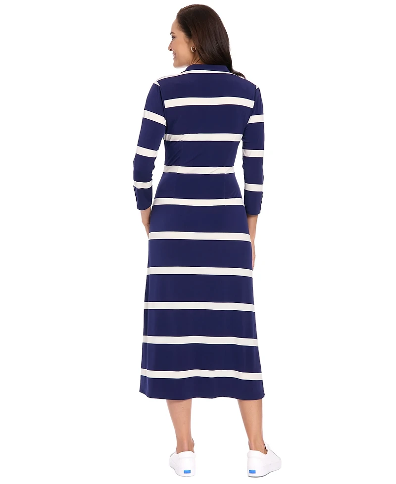 London Times Petite Striped Collared Shirt Dress
