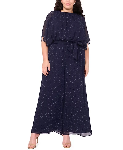 Msk Plus Size Rhinestone Overlay Boat Neck Jumpsuit