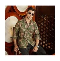 Campus Sutra Men's Olive Green Withering-Bloom Shirt