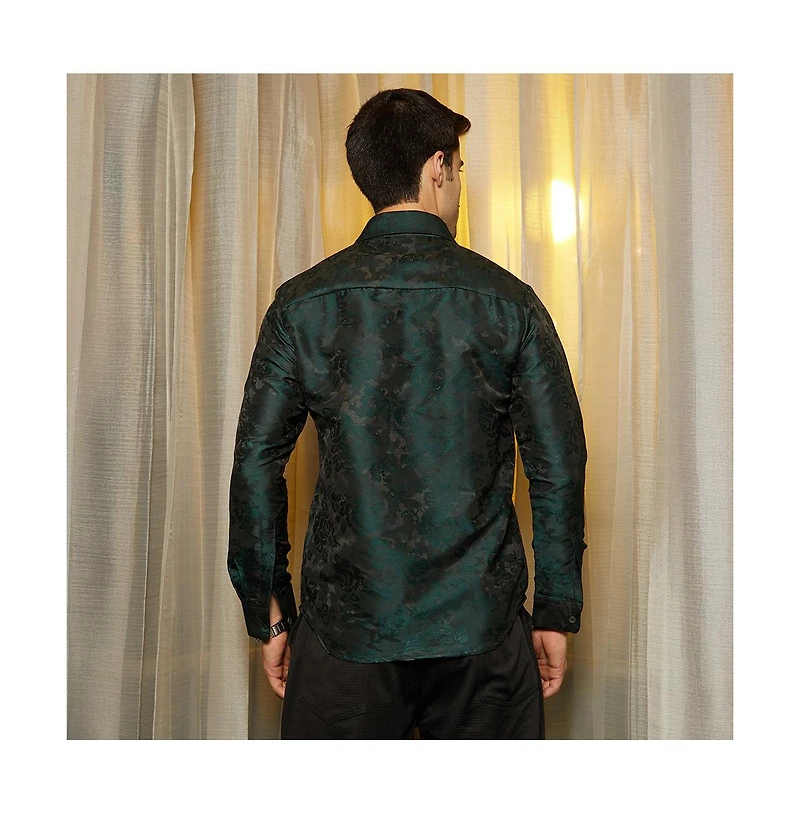 Campus Sutra Men's Emerald Green Rosa-Woven Shirt