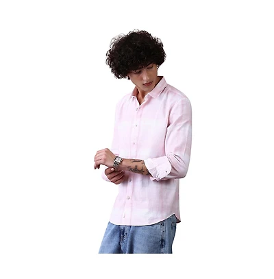 Campus Sutra Men's Rose Pink & Daisy White Velobrush-Tactile Shirt