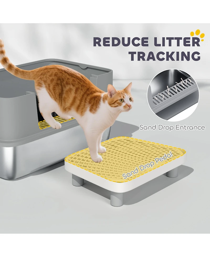 PawHut Stainless Steel Litter Box, High Sided Cat Litter Box with Scoop