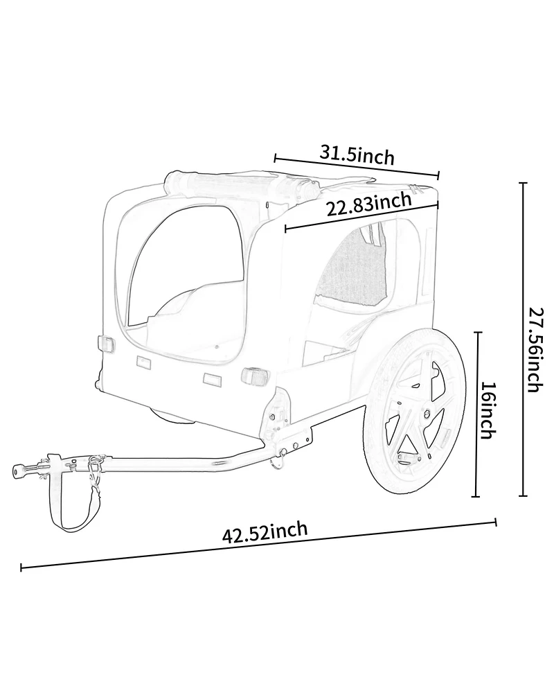 Aostirmotor Orange Outdoor Heavy Duty Collapsible Pet Bike Trailer with Universal Hitch Foldable Dog Cargo Carrier Cart for Bicycles