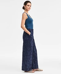 Jm Collection Women's Sequin Eyelet Wide-Leg Pants, Macy's Exclusive