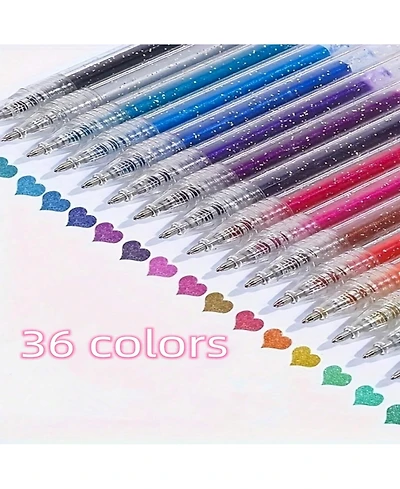 Htutwoo 36 Colors Glitter Gel Pen Set, Colored 1mm Bold Metallic Gel Ink Pen for Kids Adults Coloring Books Drawing Journal Diary Cards Crafting