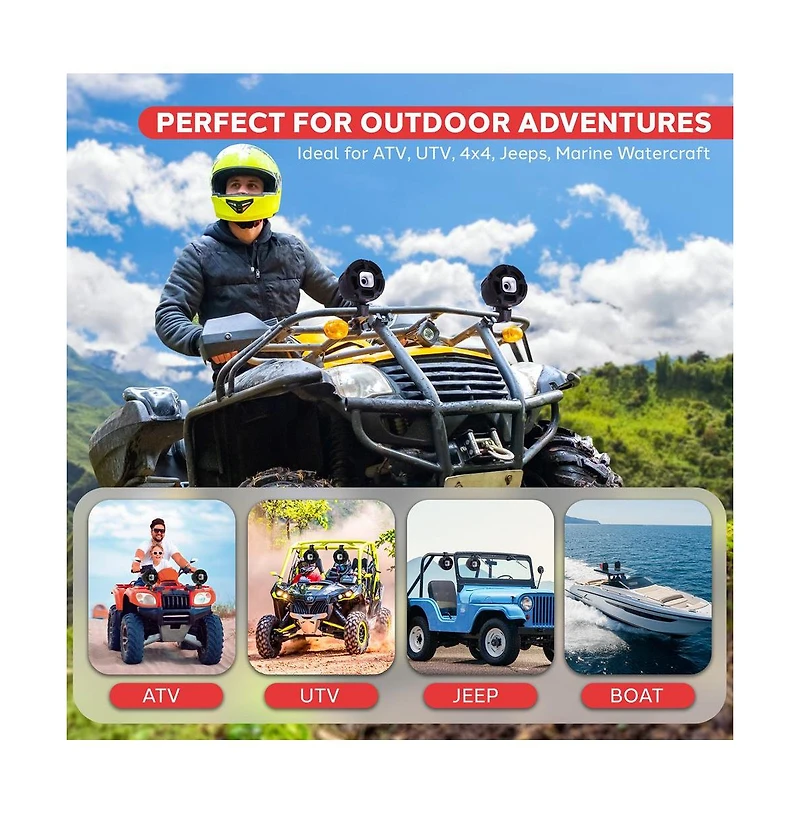 6.5'' Water-Resistant Rated Marine / Off-Road Speakers, Utv PowerSport System (1300 Watt) Pair