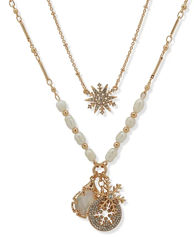 lonna & lilly Cubic Zirconia and Imitation Pearl Beaded Snowflake Pendant Necklace