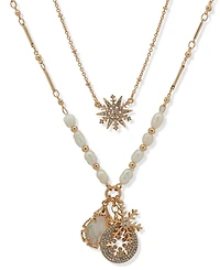 lonna & lilly Cubic Zirconia and Imitation Pearl Beaded Snowflake Pendant Necklace