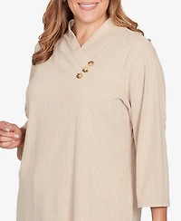 Hearts Of Palm Plus Solid Long Sleeve Textured Pullover Sweater