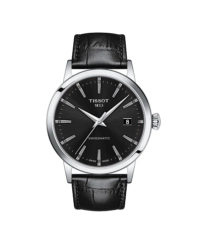 Tissot Men's Swiss Automatic Classic Dream Black Leather Strap Watch 42mm