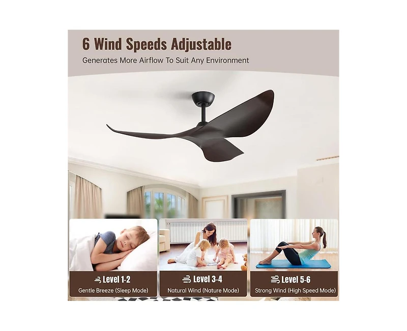 52-inch Lightweight Modern Black 3-Blade Ceiling Fans with Remote Control Function