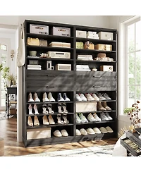 Aheaplus 8-Tier Shoe Rack with 2 Drawers, 80'' High Wooden Shoe Cabinet with Adjustable Shelves
