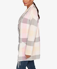 Ruby Rd. Petite Luxe Plaid Fringed Cardigan Sweater