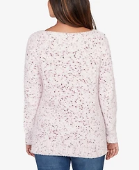 Ruby Rd. Petite Speckled Chenille Eyelash Boat Neck Sweater