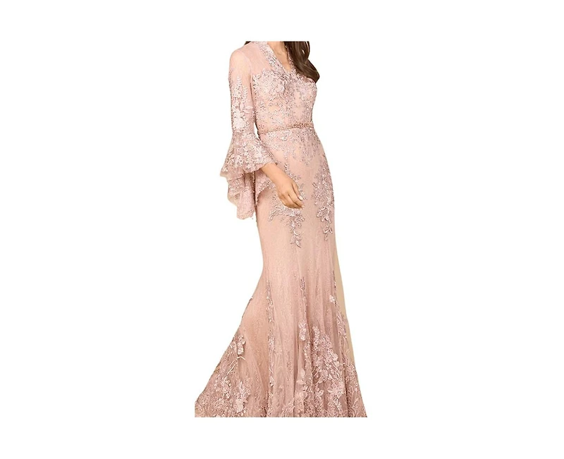 Lara Women's Lace V Neck Long Bell Sleeve Gown