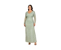 Lara Women's Long Sleeve Geometric Beaded Gown