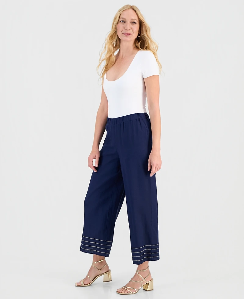 Jm Collection Women's Trapunto Stitch Pull-On Wide-Leg Pants, Macy's Exclusive