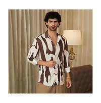 Campus Sutra Men's Chocolate Brown & Daisy White Contour-Lines Pleated Shirt