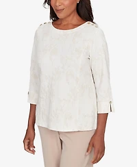 Alfred Dunner Women's Saratoga Springs Raised Texture Floral Design Knit Top