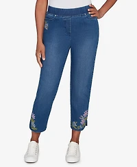 Alfred Dunner Women's Hilton Head Cross Stitch Flower Embroidery Ankle Pants
