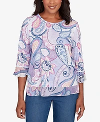 Alfred Dunner Women's Hilton Head Paisley Print Layered Hem Knit Top