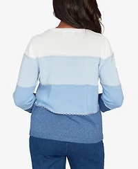Alfred Dunner Women's Hilton Head Ombre Stripe Sweater with Necklace