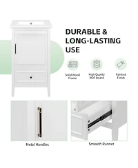 Boyel Living 20" Bathroom Vanity with Sink, Bathroom Cabinet with A Door, Door Shelf Storage and Adiustable Foot Pads, A Drawer, White