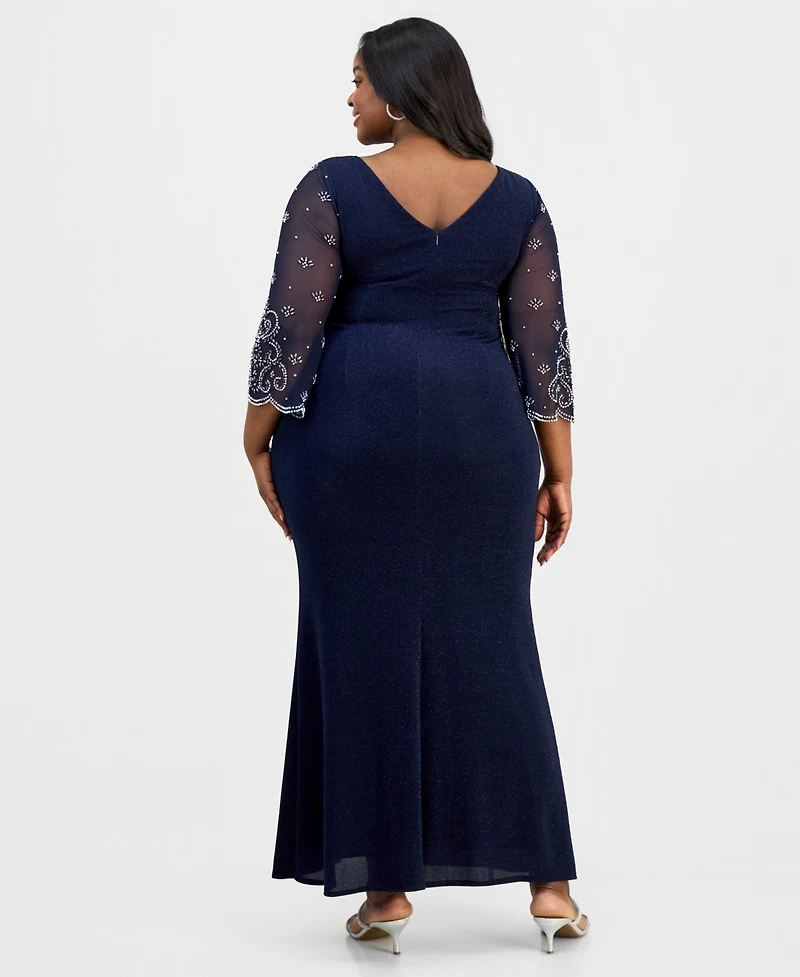 Alex Evenings Plus Metallic Knit 3/4-Sleeve A-Line Dress