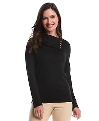 Rafaella Petite Split Collar Long Sleeve Top