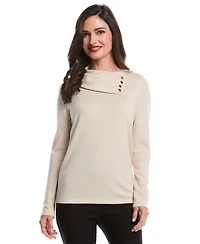 Rafaella Petite Split Collar Long Sleeve Top