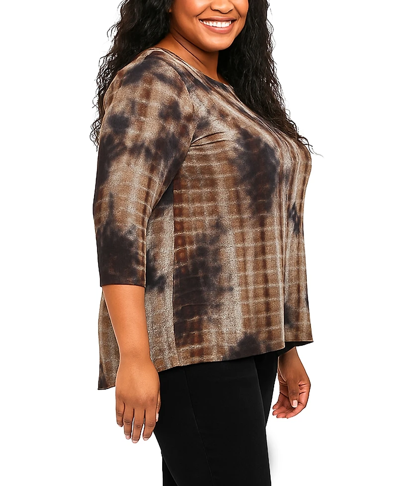 Coin 1804 Plus Tie Dye Cozy Button Back 3/4 Sleeve Top