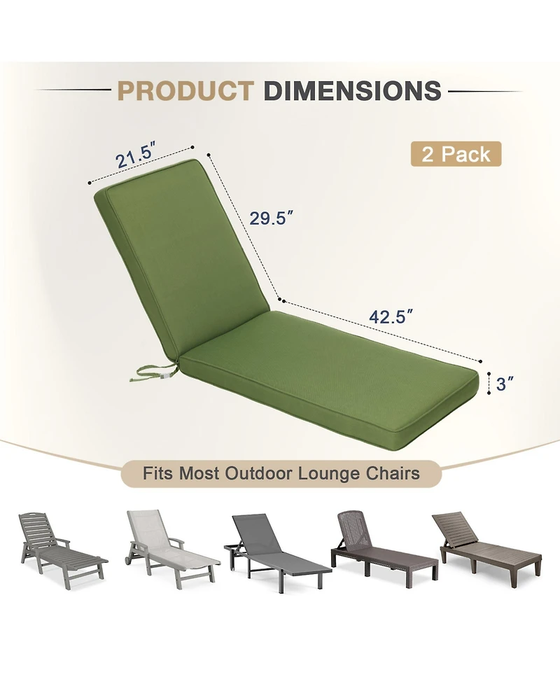 Aoodor Outdoor Lounger Cushion 41.7''Lx22''Wx3''H Chair Seat Cushion - Set of 2