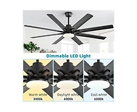 66-inch Modern Black 8-blade Ceiling Fan with Intelligent Remote Control and App Timing Function for Various Indoor Layouts