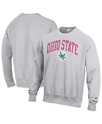 Champion Men's Gray Ohio State Buckeyes Distressed Arch Over Logo Reverse Weave Crew Neck Sweatshirt